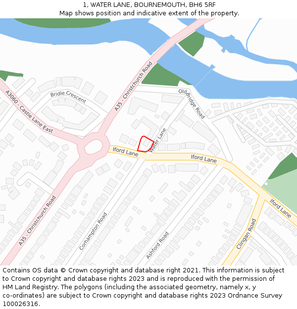 1, WATER LANE, BOURNEMOUTH, BH6 5RF: Location map and indicative extent of plot