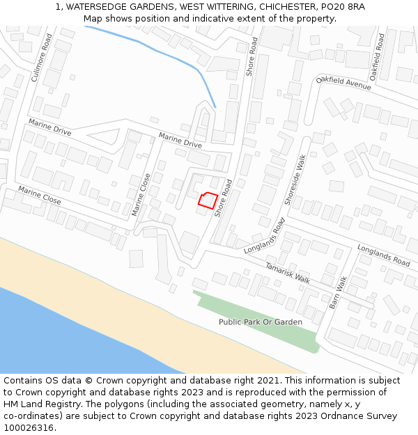 1, WATERSEDGE GARDENS, WEST WITTERING, CHICHESTER, PO20 8RA: Location map and indicative extent of plot