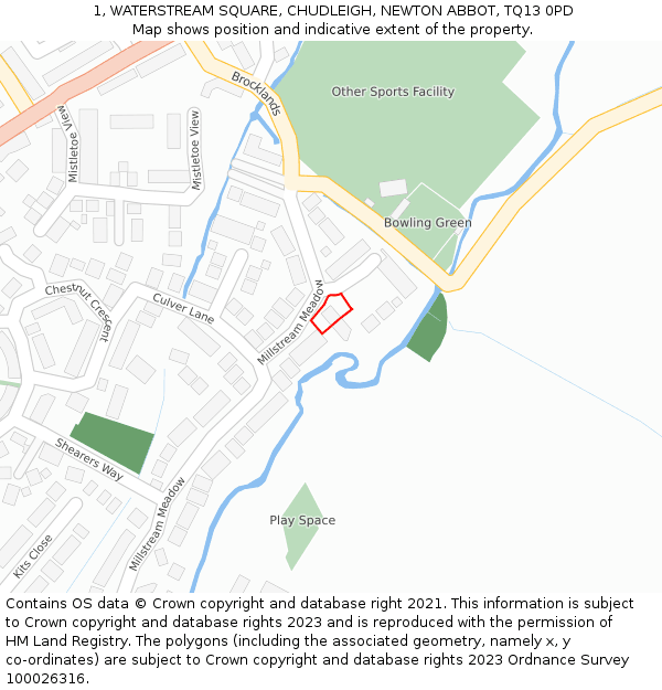 1, WATERSTREAM SQUARE, CHUDLEIGH, NEWTON ABBOT, TQ13 0PD: Location map and indicative extent of plot