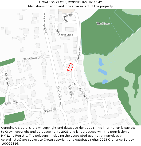 1, WATSON CLOSE, WOKINGHAM, RG40 4YF: Location map and indicative extent of plot