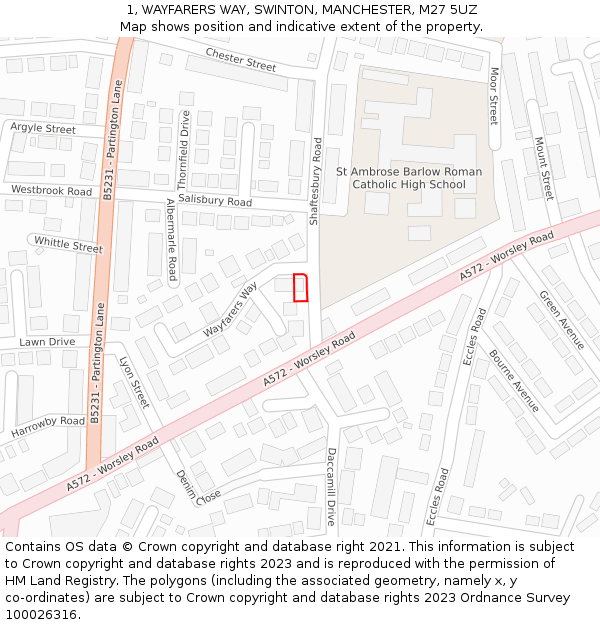1, WAYFARERS WAY, SWINTON, MANCHESTER, M27 5UZ: Location map and indicative extent of plot