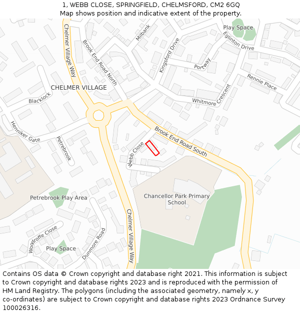 1, WEBB CLOSE, SPRINGFIELD, CHELMSFORD, CM2 6GQ: Location map and indicative extent of plot