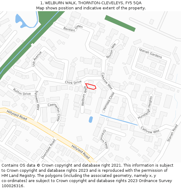 1, WELBURN WALK, THORNTON-CLEVELEYS, FY5 5QA: Location map and indicative extent of plot