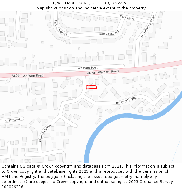 1, WELHAM GROVE, RETFORD, DN22 6TZ: Location map and indicative extent of plot