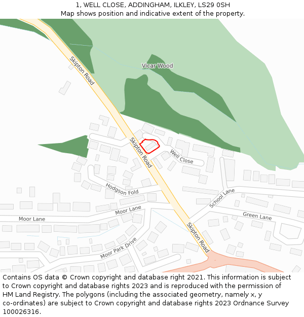 1, WELL CLOSE, ADDINGHAM, ILKLEY, LS29 0SH: Location map and indicative extent of plot