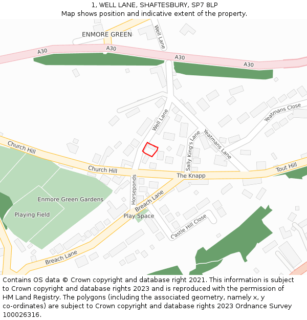 1, WELL LANE, SHAFTESBURY, SP7 8LP: Location map and indicative extent of plot