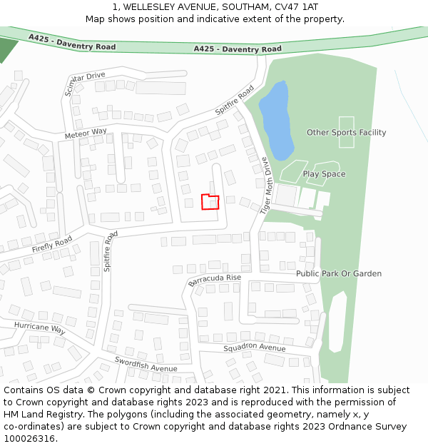1, WELLESLEY AVENUE, SOUTHAM, CV47 1AT: Location map and indicative extent of plot