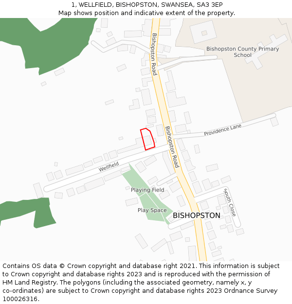 1, WELLFIELD, BISHOPSTON, SWANSEA, SA3 3EP: Location map and indicative extent of plot