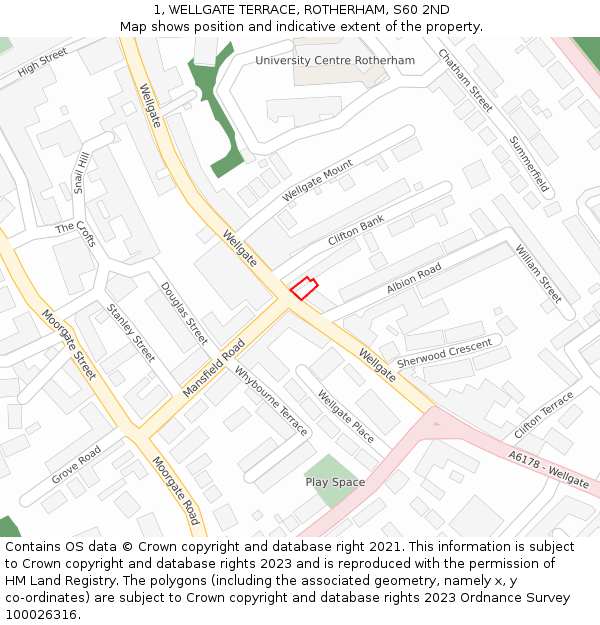 1, WELLGATE TERRACE, ROTHERHAM, S60 2ND: Location map and indicative extent of plot