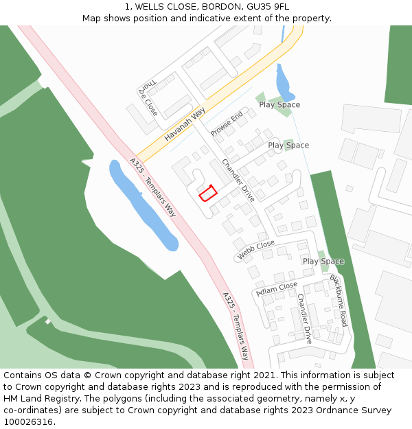 1, WELLS CLOSE, BORDON, GU35 9FL: Location map and indicative extent of plot