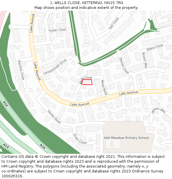 1, WELLS CLOSE, KETTERING, NN15 7RG: Location map and indicative extent of plot