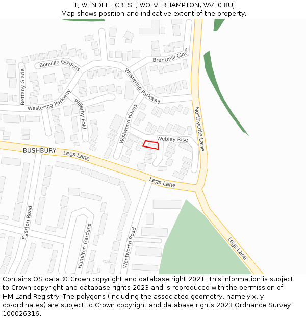 1, WENDELL CREST, WOLVERHAMPTON, WV10 8UJ: Location map and indicative extent of plot