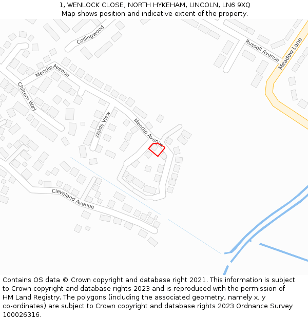 1, WENLOCK CLOSE, NORTH HYKEHAM, LINCOLN, LN6 9XQ: Location map and indicative extent of plot
