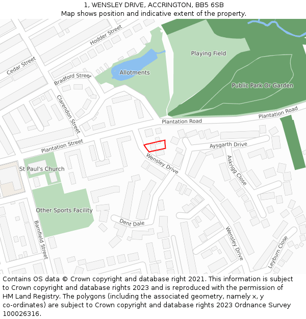 1, WENSLEY DRIVE, ACCRINGTON, BB5 6SB: Location map and indicative extent of plot