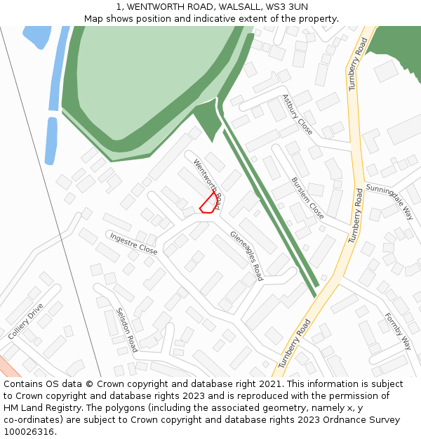 1, WENTWORTH ROAD, WALSALL, WS3 3UN: Location map and indicative extent of plot