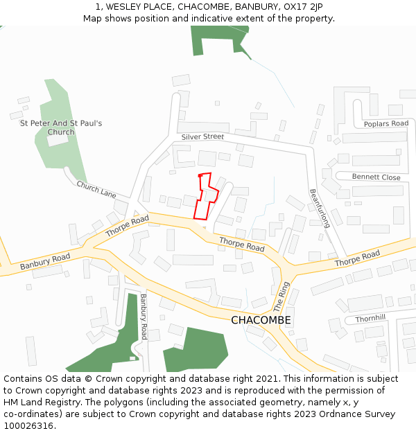 1, WESLEY PLACE, CHACOMBE, BANBURY, OX17 2JP: Location map and indicative extent of plot