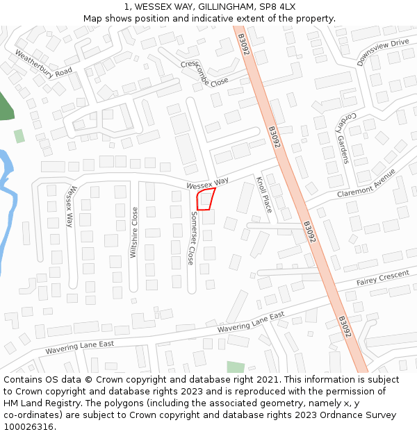 1, WESSEX WAY, GILLINGHAM, SP8 4LX: Location map and indicative extent of plot