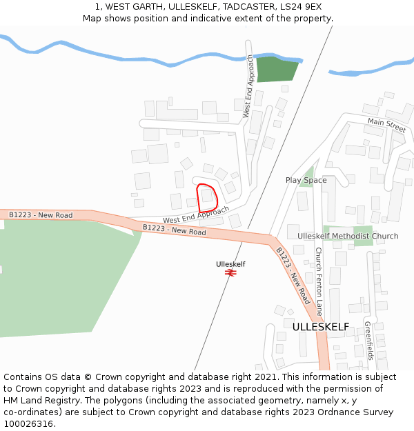 1, WEST GARTH, ULLESKELF, TADCASTER, LS24 9EX: Location map and indicative extent of plot