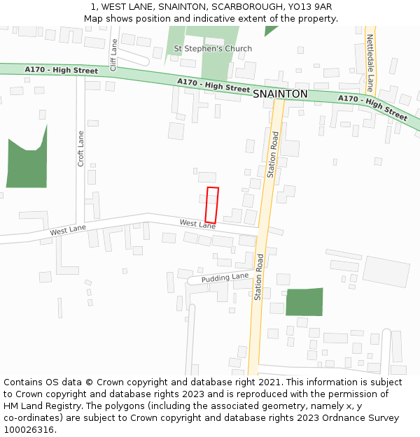 1, WEST LANE, SNAINTON, SCARBOROUGH, YO13 9AR: Location map and indicative extent of plot