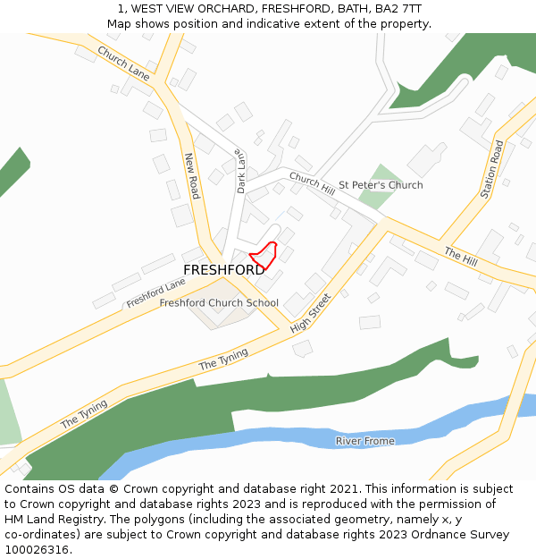 1, WEST VIEW ORCHARD, FRESHFORD, BATH, BA2 7TT: Location map and indicative extent of plot