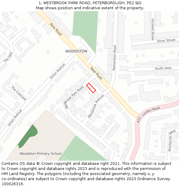 1, WESTBROOK PARK ROAD, PETERBOROUGH, PE2 9JG: Location map and indicative extent of plot