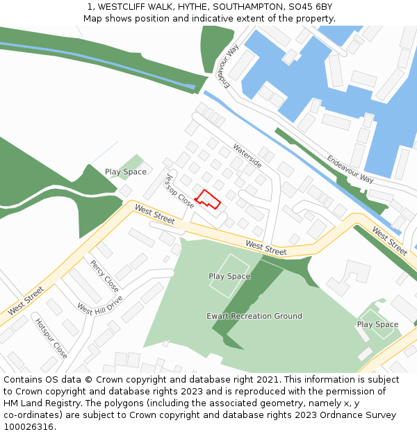 1, WESTCLIFF WALK, HYTHE, SOUTHAMPTON, SO45 6BY: Location map and indicative extent of plot