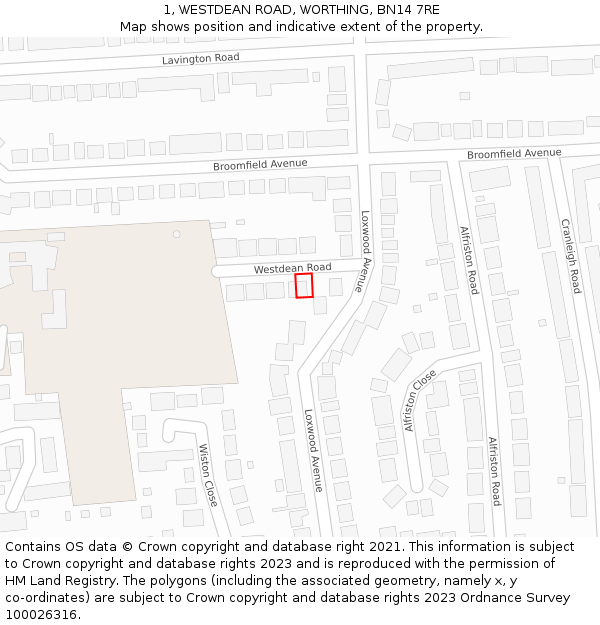 1, WESTDEAN ROAD, WORTHING, BN14 7RE: Location map and indicative extent of plot