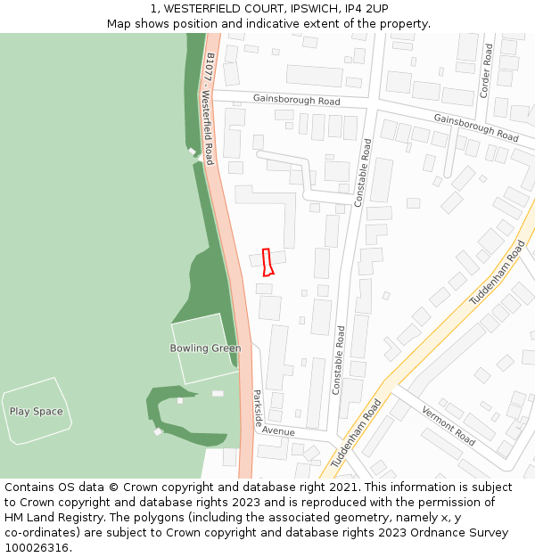 1, WESTERFIELD COURT, IPSWICH, IP4 2UP: Location map and indicative extent of plot