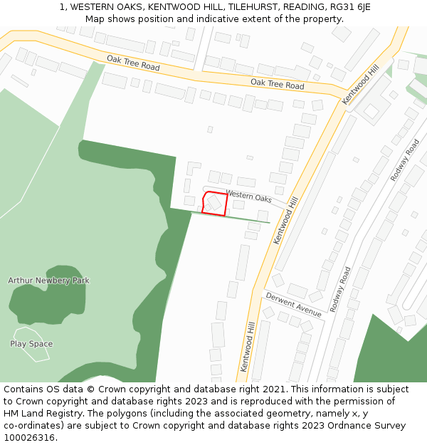 1, WESTERN OAKS, KENTWOOD HILL, TILEHURST, READING, RG31 6JE: Location map and indicative extent of plot