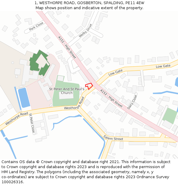 1, WESTHORPE ROAD, GOSBERTON, SPALDING, PE11 4EW: Location map and indicative extent of plot