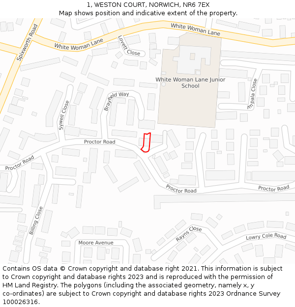 1, WESTON COURT, NORWICH, NR6 7EX: Location map and indicative extent of plot