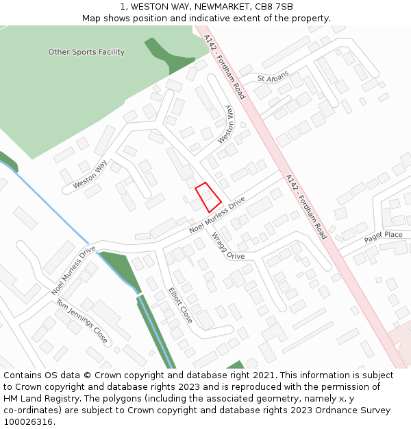1, WESTON WAY, NEWMARKET, CB8 7SB: Location map and indicative extent of plot