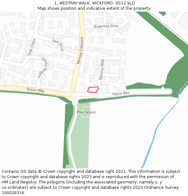 1, WESTRAY WALK, WICKFORD, SS12 9LD: Location map and indicative extent of plot