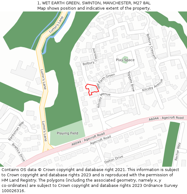 1, WET EARTH GREEN, SWINTON, MANCHESTER, M27 8AL: Location map and indicative extent of plot