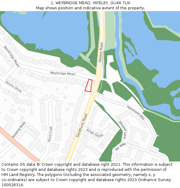 1, WEYBRIDGE MEAD, YATELEY, GU46 7UX: Location map and indicative extent of plot
