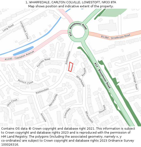 1, WHARFEDALE, CARLTON COLVILLE, LOWESTOFT, NR33 8TA: Location map and indicative extent of plot