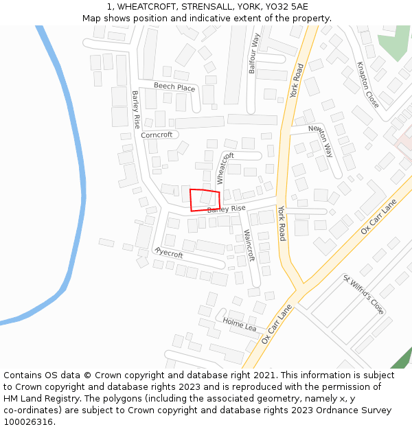 1, WHEATCROFT, STRENSALL, YORK, YO32 5AE: Location map and indicative extent of plot