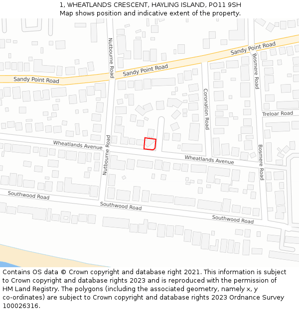 1, WHEATLANDS CRESCENT, HAYLING ISLAND, PO11 9SH: Location map and indicative extent of plot