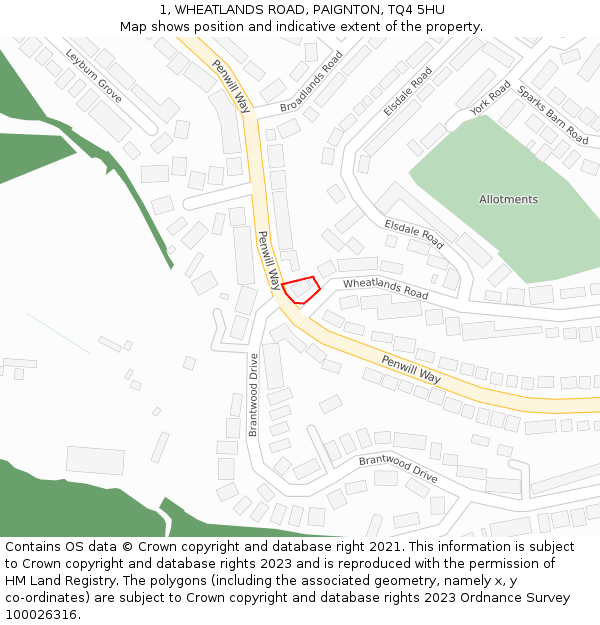 1, WHEATLANDS ROAD, PAIGNTON, TQ4 5HU: Location map and indicative extent of plot