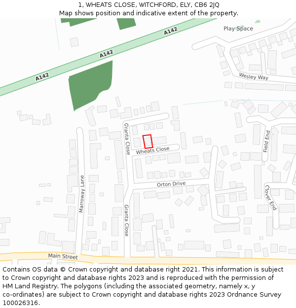1, WHEATS CLOSE, WITCHFORD, ELY, CB6 2JQ: Location map and indicative extent of plot