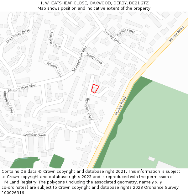 1, WHEATSHEAF CLOSE, OAKWOOD, DERBY, DE21 2TZ: Location map and indicative extent of plot