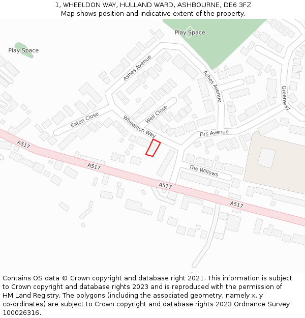 1, WHEELDON WAY, HULLAND WARD, ASHBOURNE, DE6 3FZ: Location map and indicative extent of plot