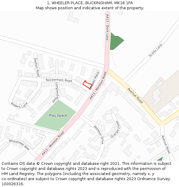 1, WHEELER PLACE, BUCKINGHAM, MK18 1FA: Location map and indicative extent of plot