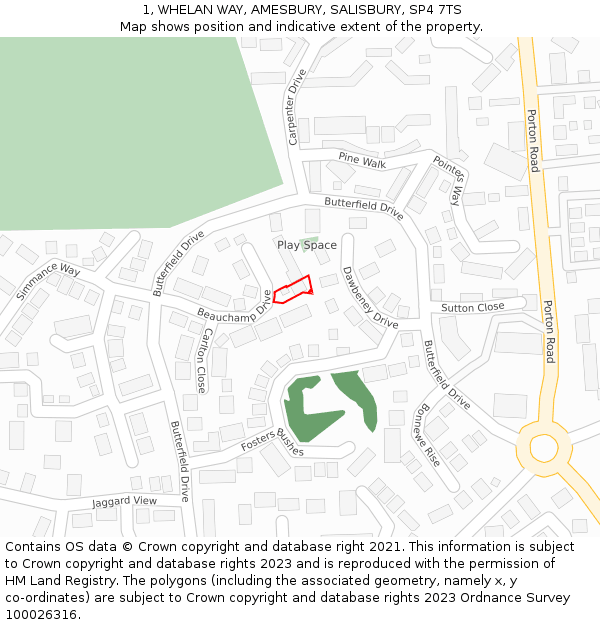1, WHELAN WAY, AMESBURY, SALISBURY, SP4 7TS: Location map and indicative extent of plot