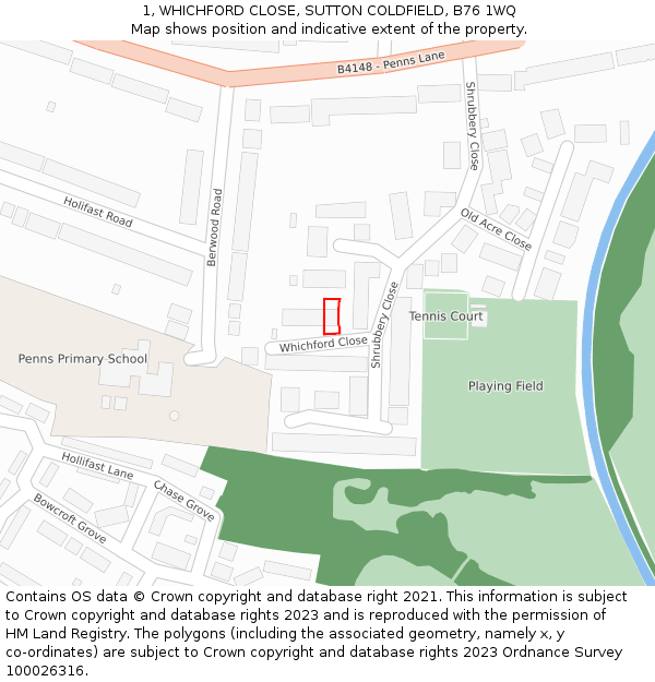 1, WHICHFORD CLOSE, SUTTON COLDFIELD, B76 1WQ: Location map and indicative extent of plot