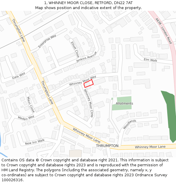 1, WHINNEY MOOR CLOSE, RETFORD, DN22 7AT: Location map and indicative extent of plot