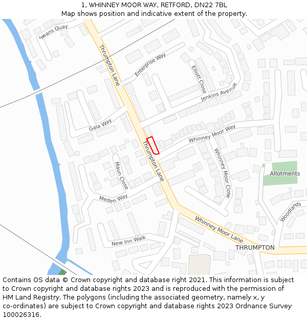 1, WHINNEY MOOR WAY, RETFORD, DN22 7BL: Location map and indicative extent of plot