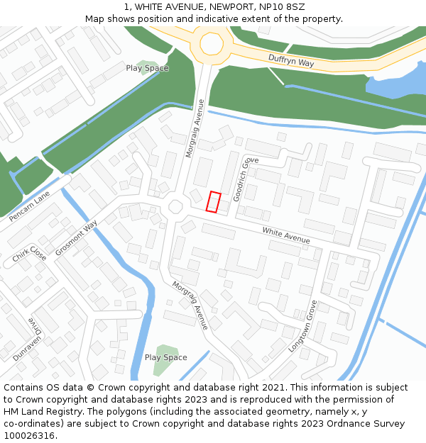 1, WHITE AVENUE, NEWPORT, NP10 8SZ: Location map and indicative extent of plot