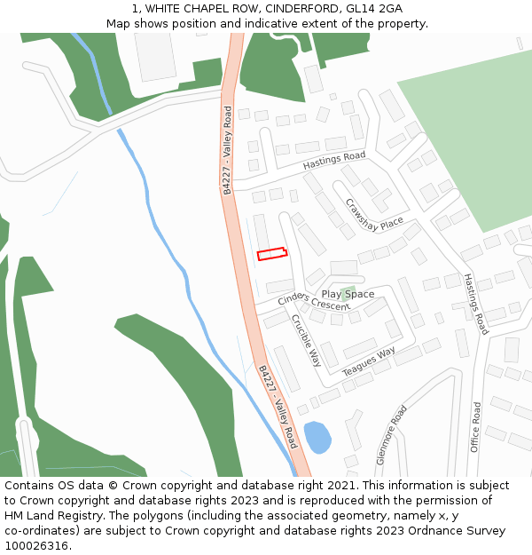 1, WHITE CHAPEL ROW, CINDERFORD, GL14 2GA: Location map and indicative extent of plot