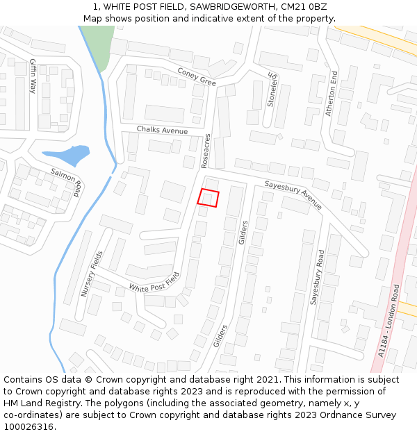 1, WHITE POST FIELD, SAWBRIDGEWORTH, CM21 0BZ: Location map and indicative extent of plot